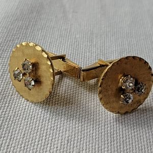 Gold Vintage Cufflinks with White Jewels